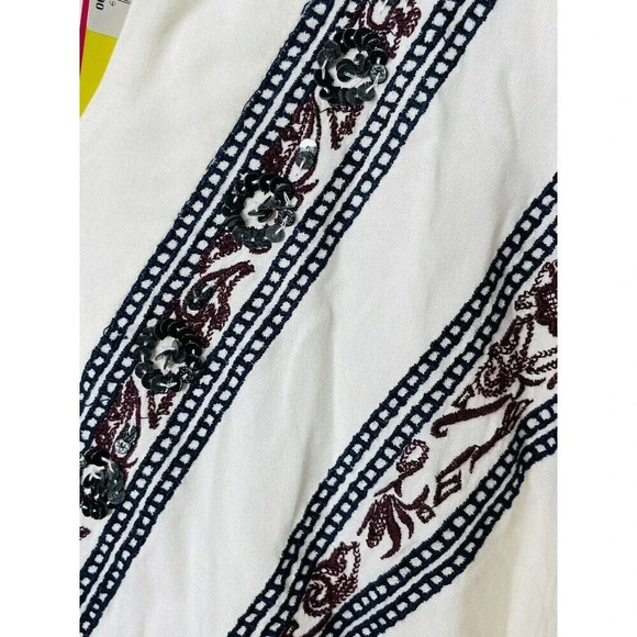 Catherine Malandrino Peasant Blouse M Embroidered Sequin White Boho Cape Sleeves - Picture 3 of 11